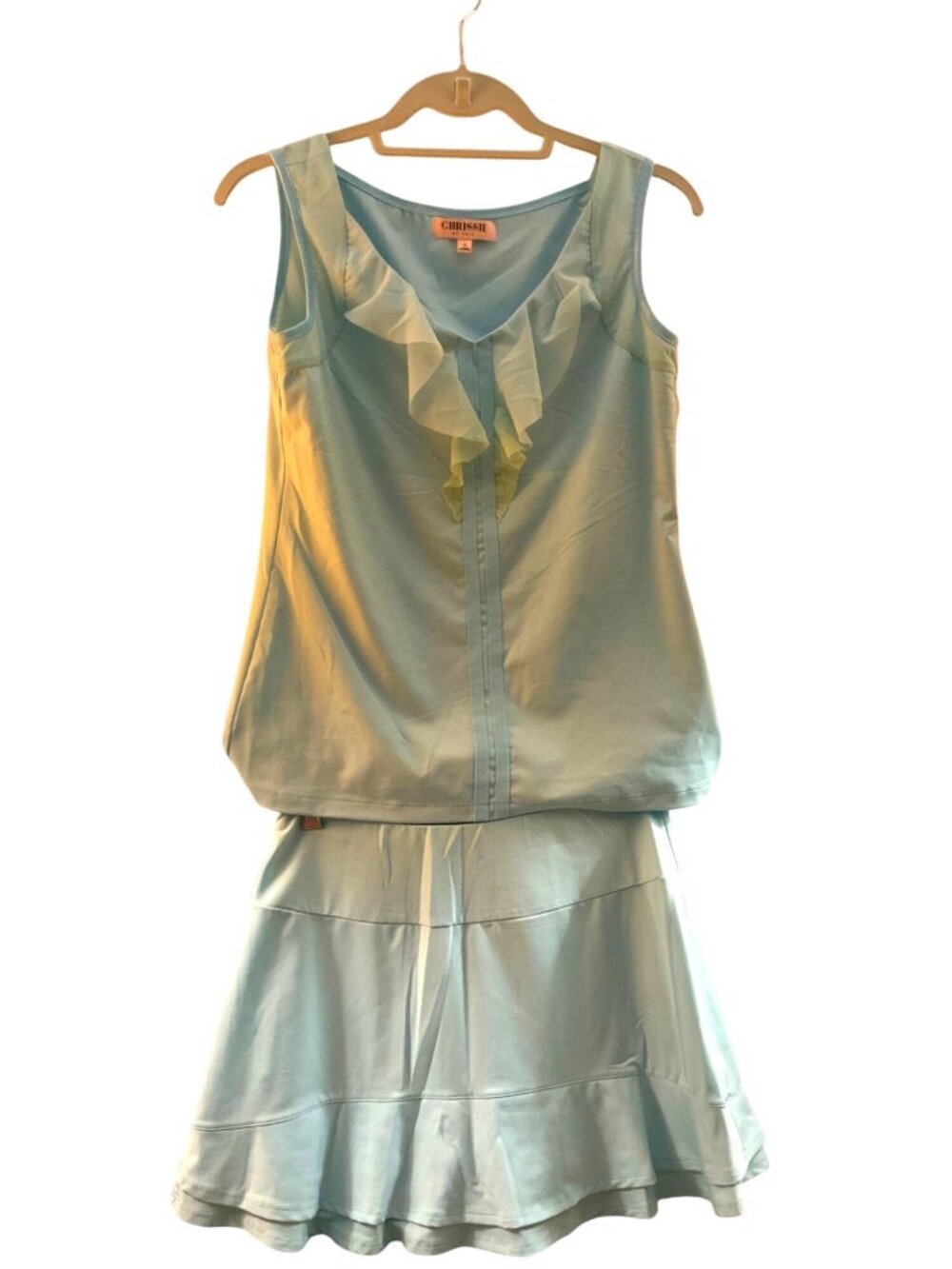 Tennis setChrissie ByTail Womens Light Blue Sleeveless Ruffle Top & Skirt Set  S
